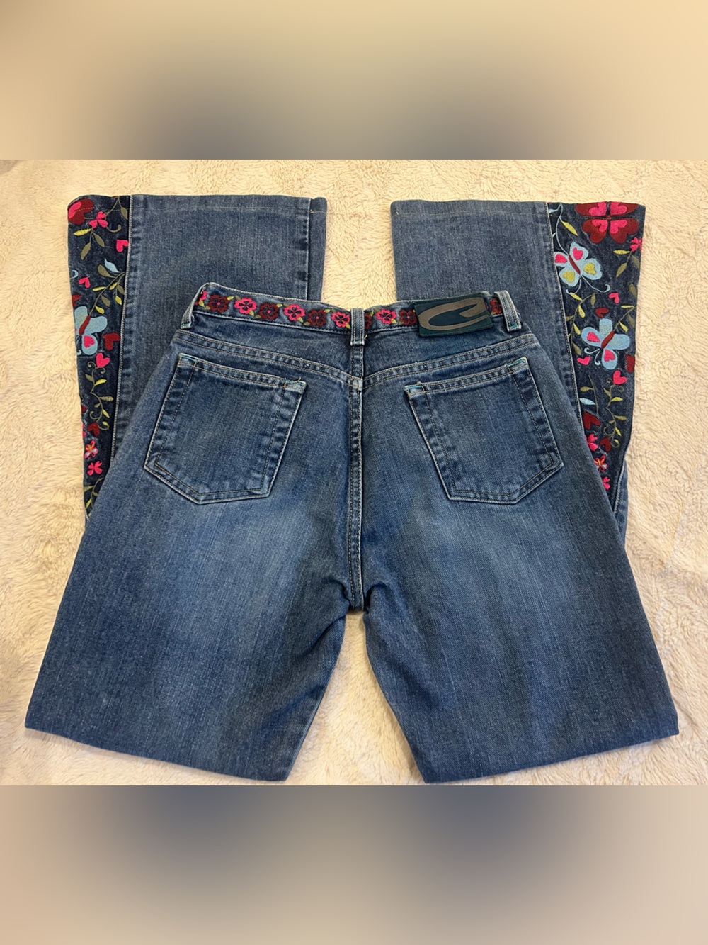 Candie's Blue Boot Cut Jeans with Floral Trim